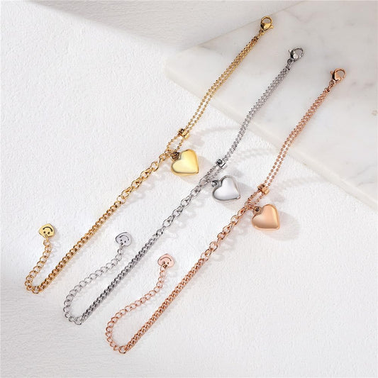 Rockyu レディース ハートブレスレット チタンステンレス アジャスタブル 金属アレルギー対応