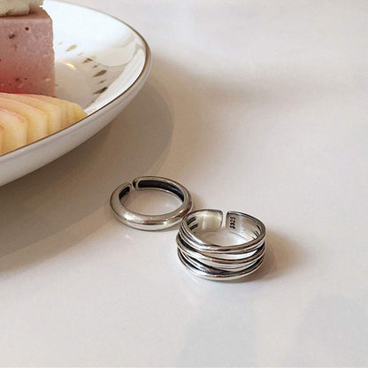 Rockyu レディース シルバー925 多連リング フリーサイズ 幅広デザイン