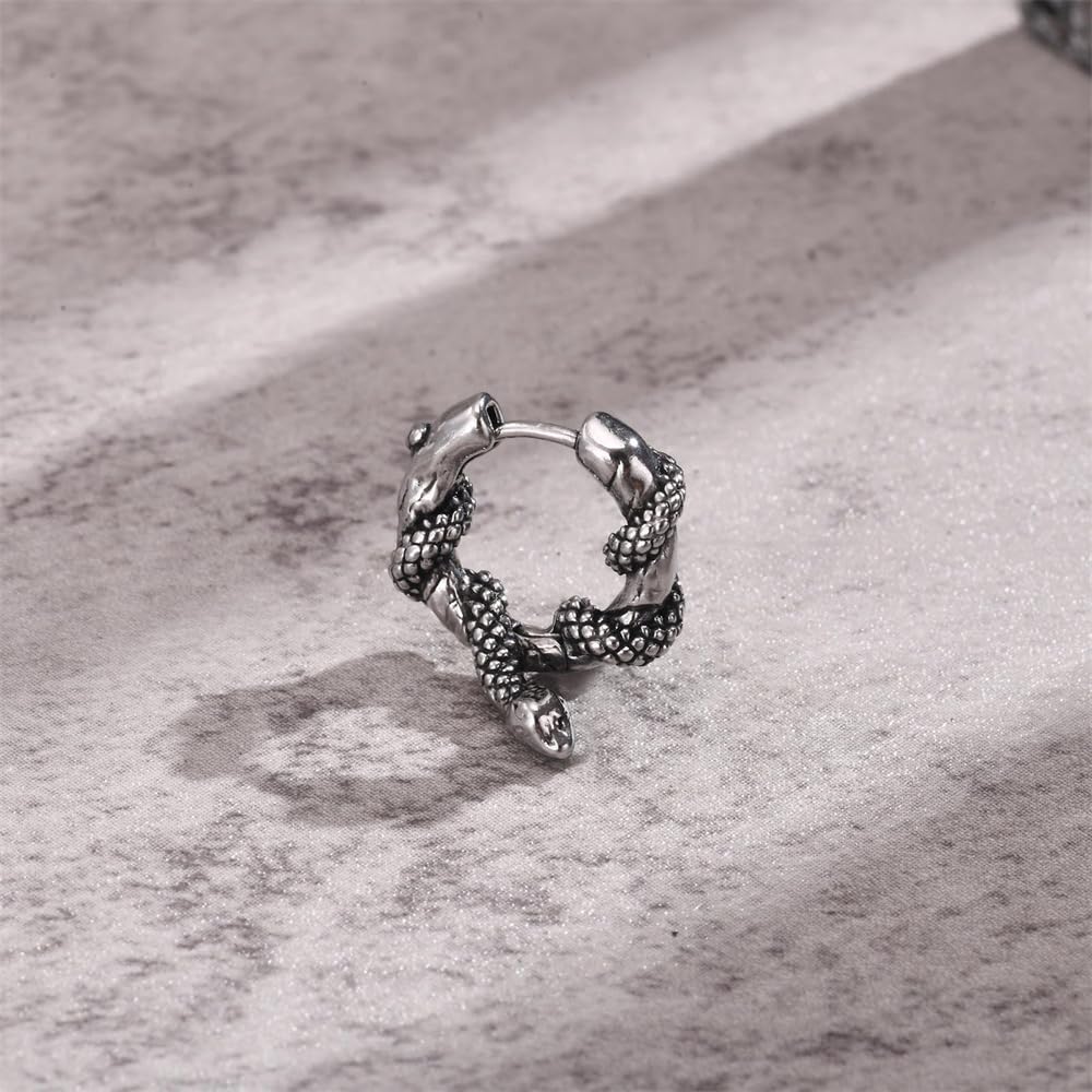 Rockyu ピアス メンズ ステンレス 蛇モチーフ フープ シルバー 金属アレルギー対応 片耳用