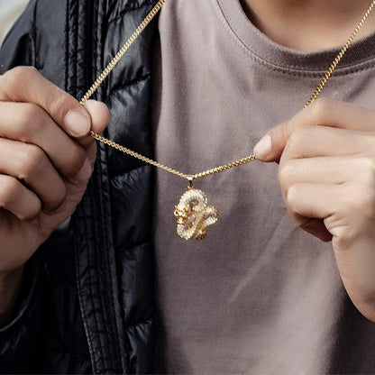 Rockyu ドラゴンネックレス メンズ｜ジルコニア 龍モチーフ ペンダント ゴールド＆シルバー 2色展開