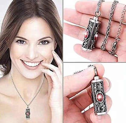 Rockyu ネックレス メンズ ステンレス シルバー 円柱 ジルコニア メモリアルペンダント 手元供養 遺骨ネックレス