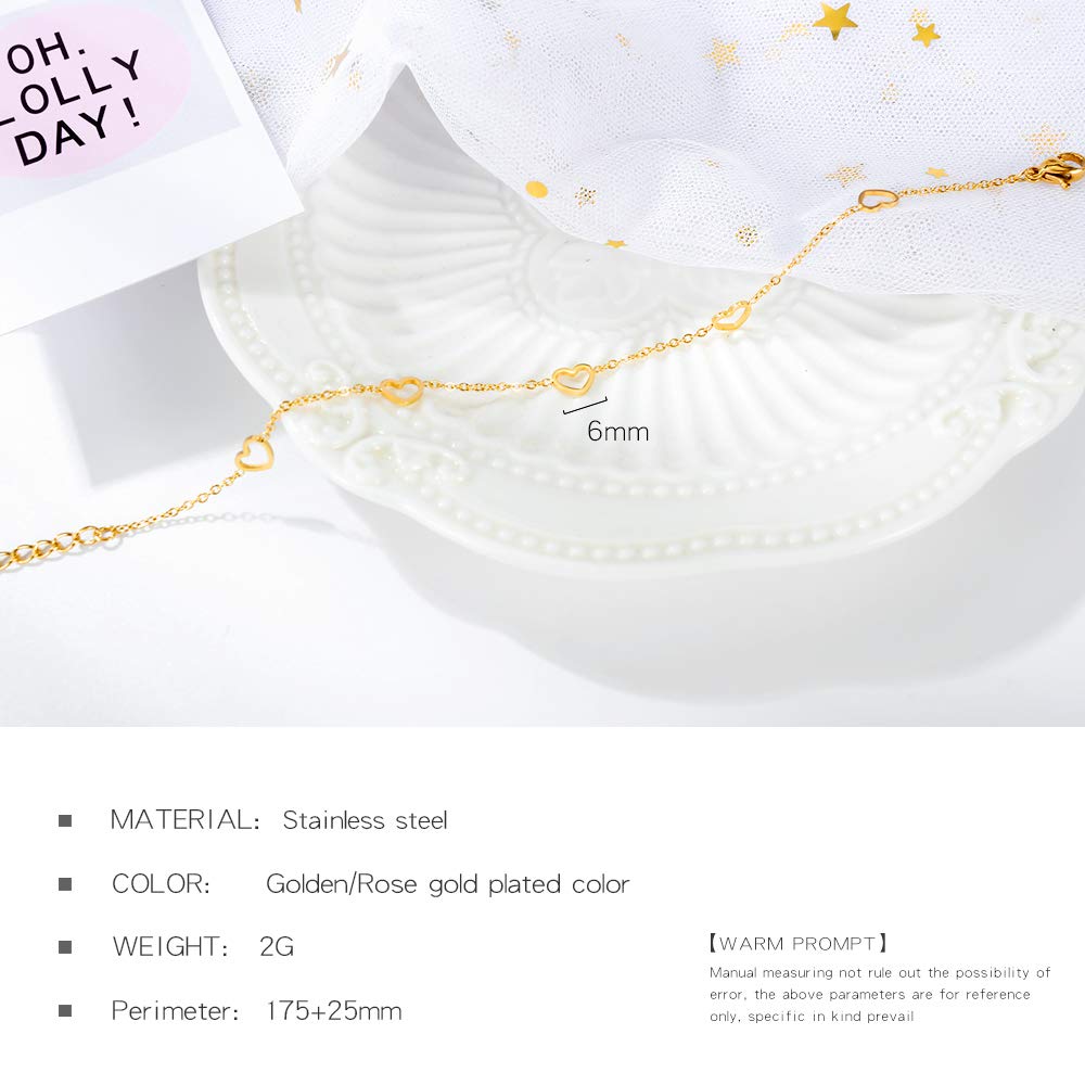 Rockyu ブレスレット レディース ハートモチーフ 18金メッキ チタン製チェーン 細めデザイン