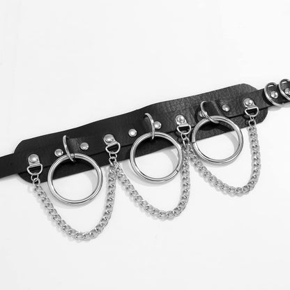 Rockyu チョーカー レディース レザー 首輪 リング チェーン ステンレス 本革 ネックレス