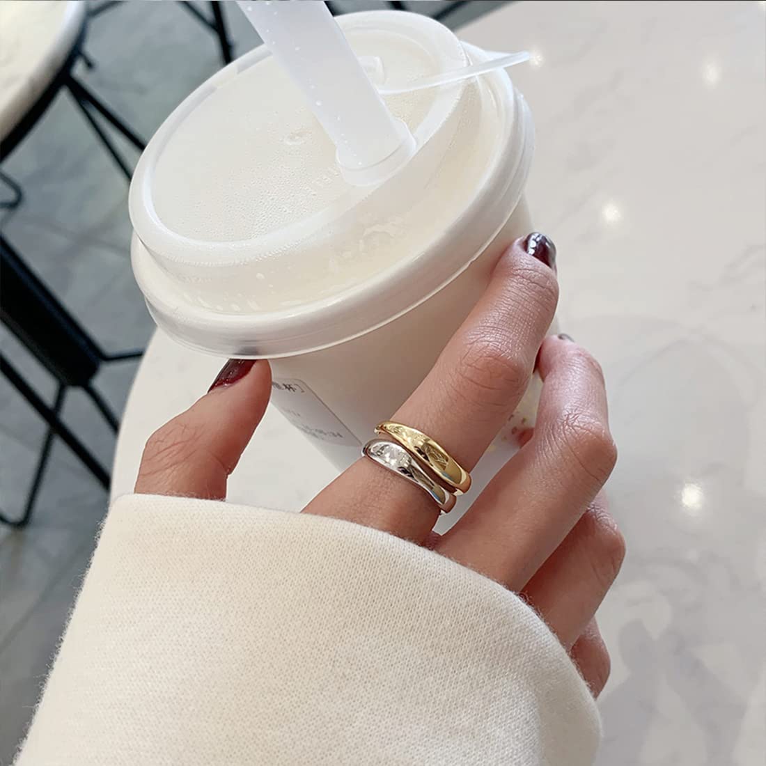 Rockyu 雫デザインリング S925シルバー製 フリーサイズ レディース指輪