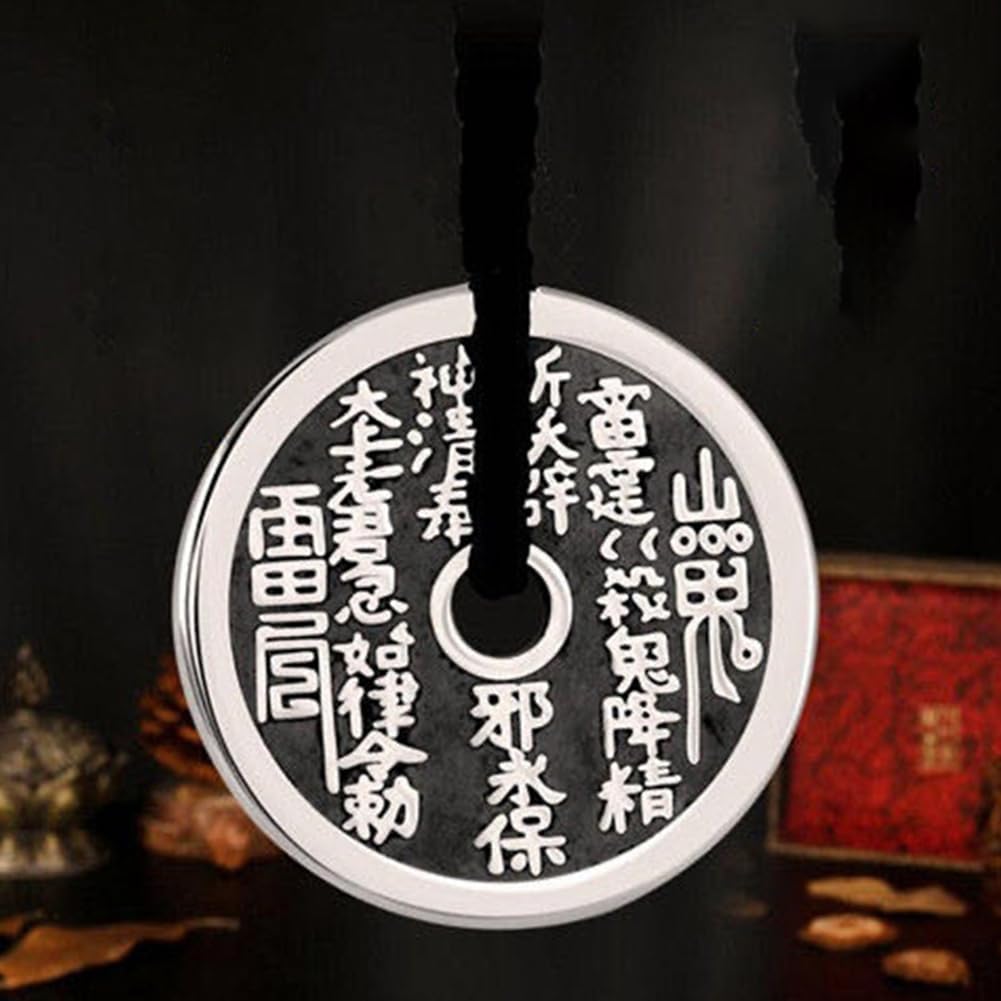 Rockyu ネックレス メンズ 円形 銅銭 コイン シルバー ステンレス 魔除け 開運 中華風 ペンダント