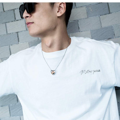 Rockyu ダブルハートネックレス レディース チタン製 ローズゴールド×シルバー メモリアルペンダント 500mmチェーン