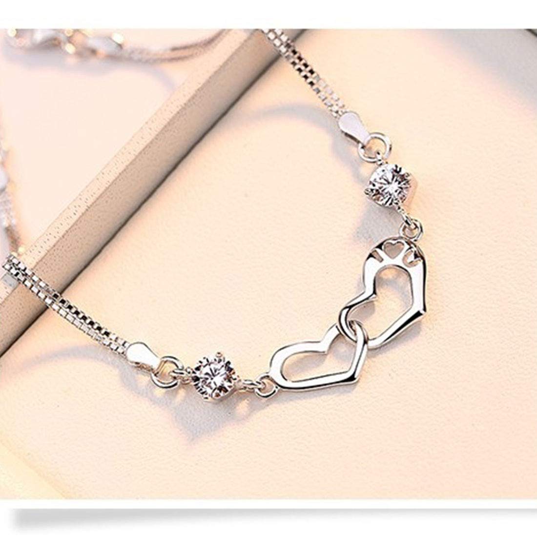 Rockyu ダブルハートブレスレット レディース – ジルコニア×シルバー925（3色ストーン）
