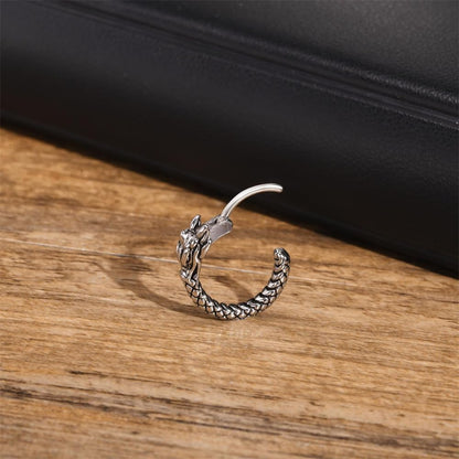 Rockyu ピアス メンズ 竜頭モチーフ フープ ステンレス シルバー 金属アレルギー対応 片耳用