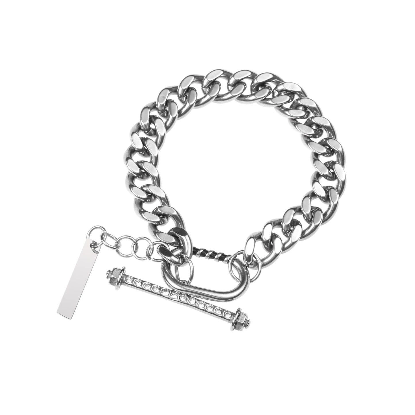 Rockyu ネックレス メンズ シルバー 喜平チェーン マンテル チタン バーペンダント 金属アレルギー対応