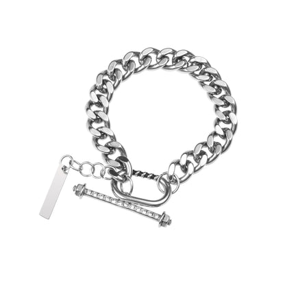 Rockyu ネックレス メンズ シルバー 喜平チェーン マンテル チタン バーペンダント 金属アレルギー対応