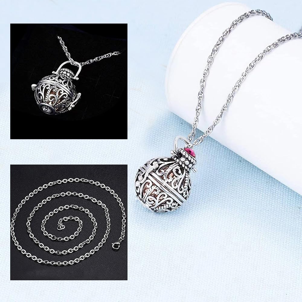 Rockyu 骨壷ネックレス レディース 丸型 シルバー クリスタル装飾 メモリアルペンダント