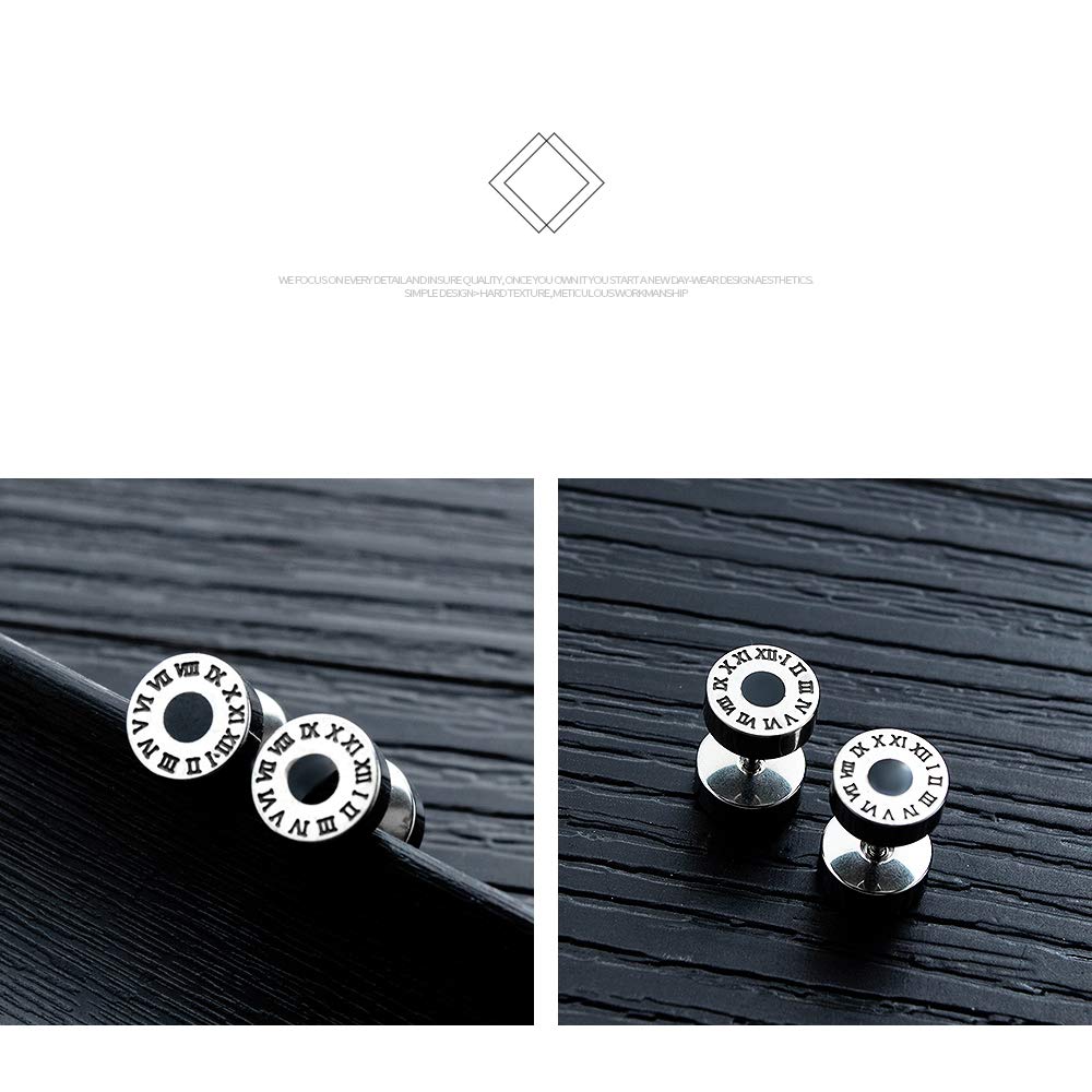 Rockyu ピアス メンズ 両耳 ローマ数字 ブラック ステンレス スタッド 金属アレルギー対応