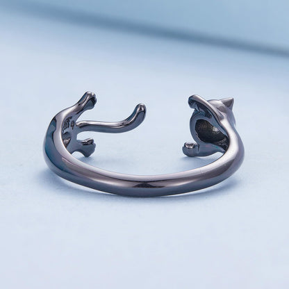 Rockyu 猫リング シルバー925 レディース フリーサイズ アニマルモチーフリング