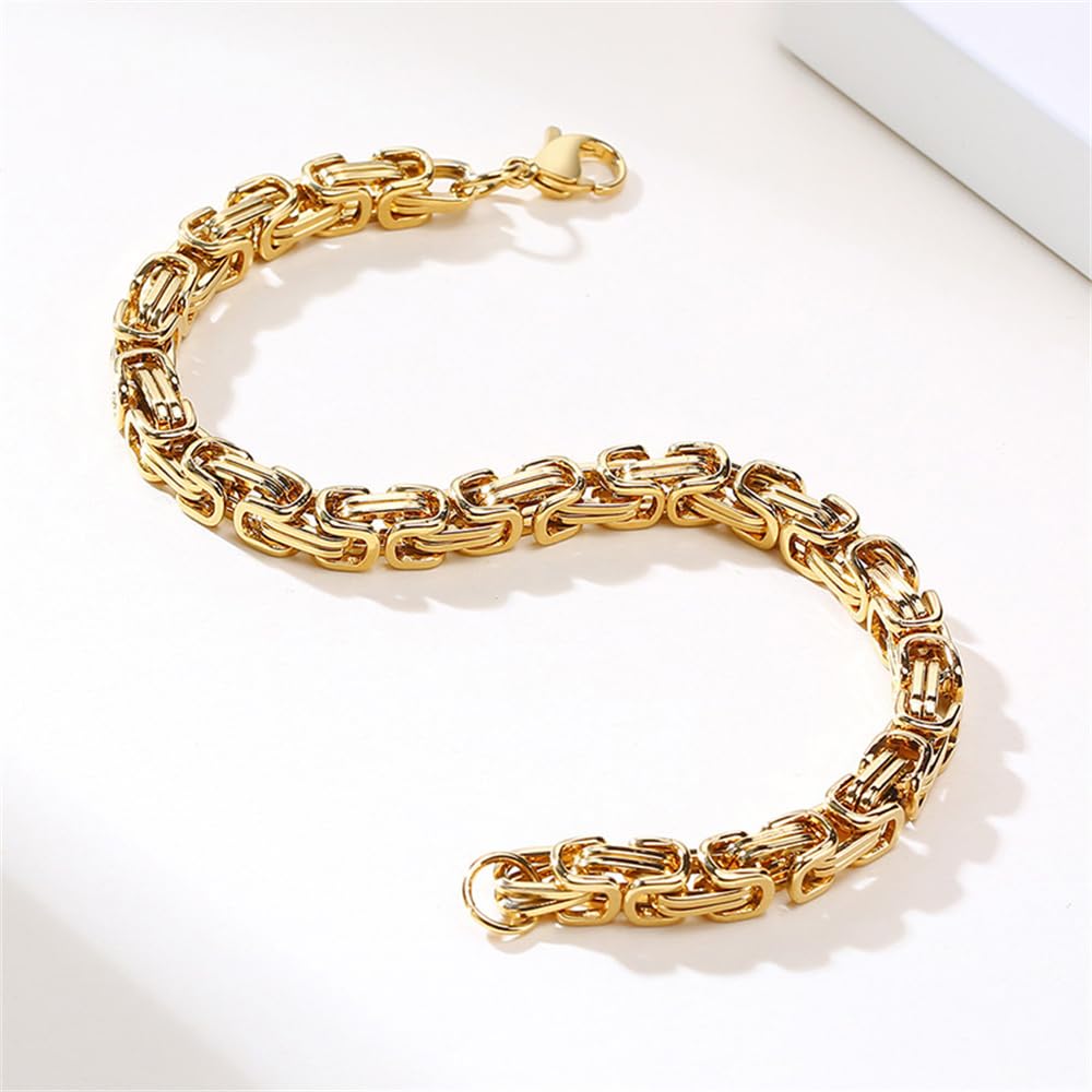 Rockyu ブレスレット メンズ ビザンチンチェーン ステンレス 幅6mm ブラック＆シルバー＆ゴールド