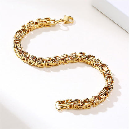 Rockyu ブレスレット メンズ ビザンチンチェーン ステンレス 幅6mm ブラック＆シルバー＆ゴールド