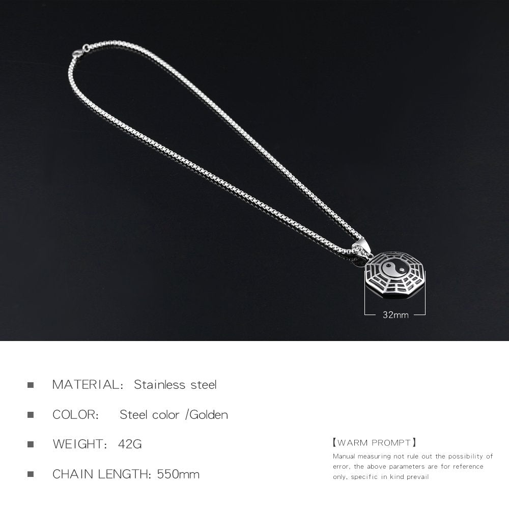 陰陽×八卦ネックレス 2色展開｜開運＆魔除けステンレスペンダント メンズ