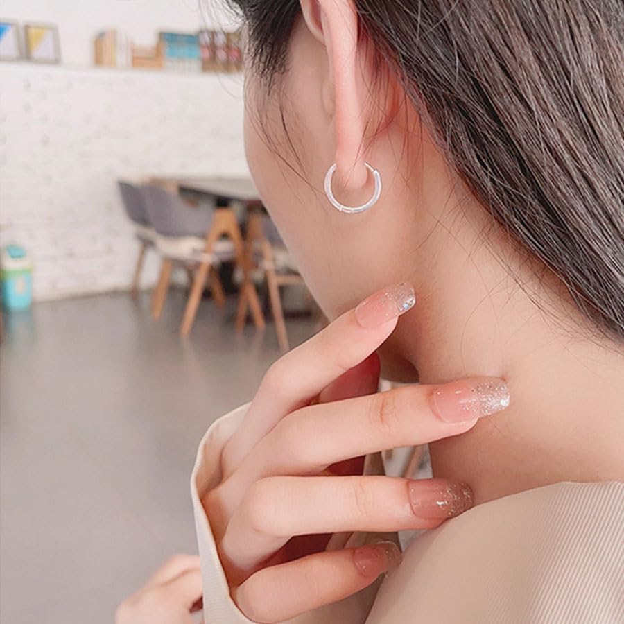 Rockyu シルバー925 ダブルブラックライン フープピアス シンプルモダン 男女兼用