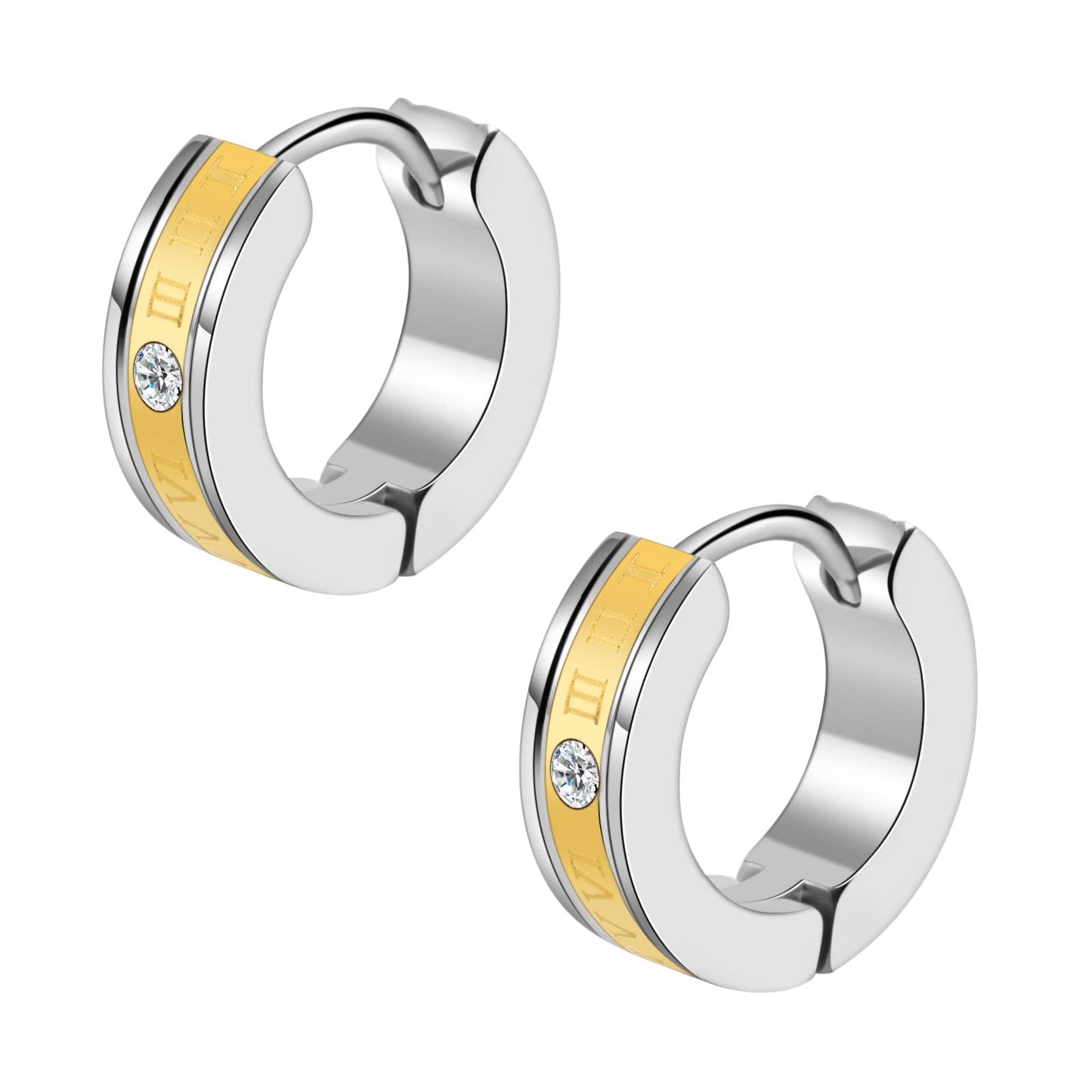 Rockyu メンズ ローマ数字 ワンポイントピアス ステンレス製