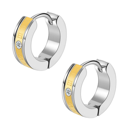 Rockyu メンズ ローマ数字 ワンポイントピアス ステンレス製