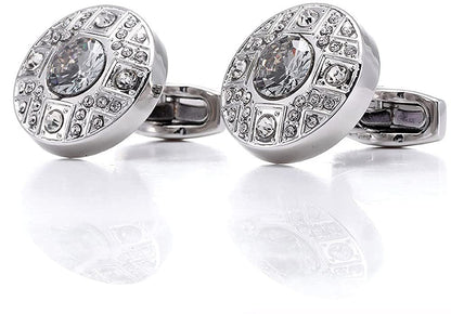 Rockyu カフスボタン メンズ おしゃれ シルバー ラウンド 大粒ジルコニア カフリンクス