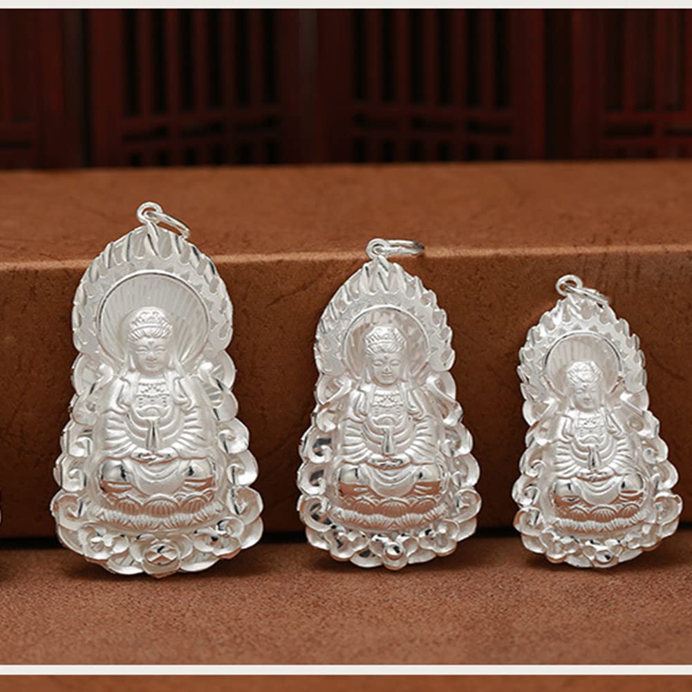 Rockyu ペンダントトップ レディース メンズ S999純銀 仏像 観音菩薩 弥勒菩薩 両面彫り 開運 お守り