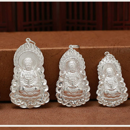 Rockyu ペンダントトップ レディース メンズ S999純銀 仏像 観音菩薩 弥勒菩薩 両面彫り 開運 お守り