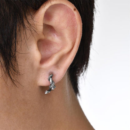 Rockyu ピアス メンズ ステンレス 蛇モチーフ フープ シルバー 金属アレルギー対応 片耳用