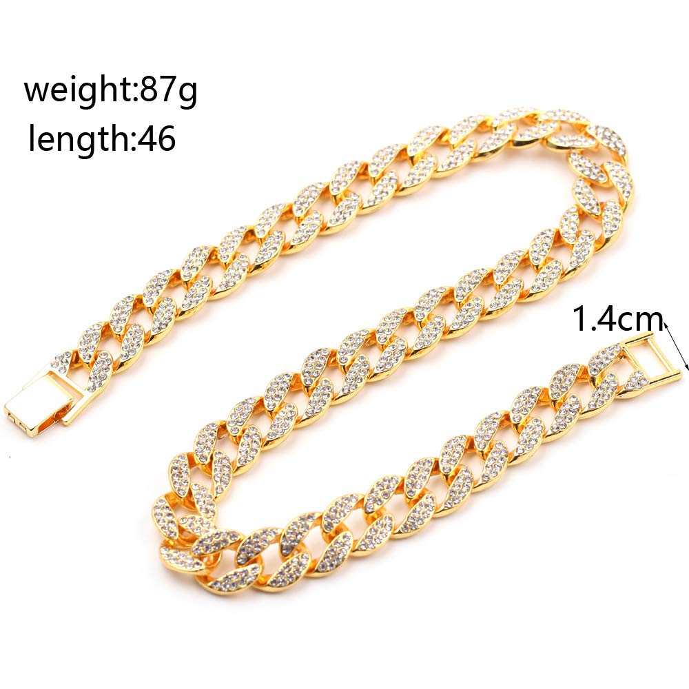 Rockyu 喜平ネックレス メンズ CZダイヤモンド ゴールド＆シルバー 14mm キューバンチェーン