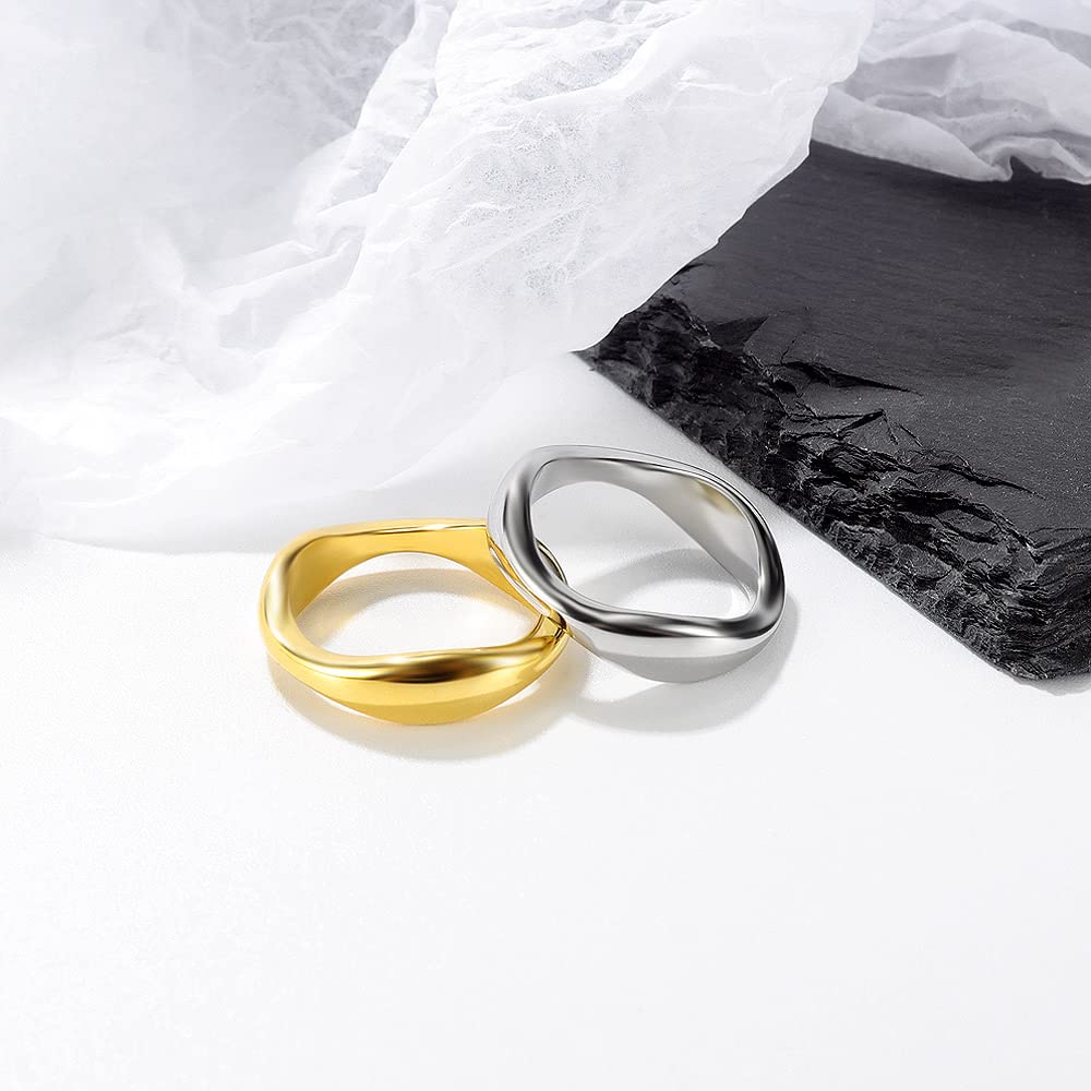 Rockyu 指輪 レディース チタン製 ゴールド＆シルバー 幾何デザイン 鏡面仕上げ