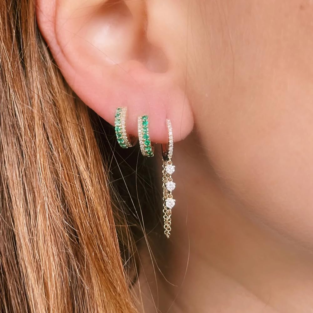 Rockyu レディース フープピアス シルバー925 ジルコニア 二連 ゴールドカラー レッド／ブルー／ターコイズ