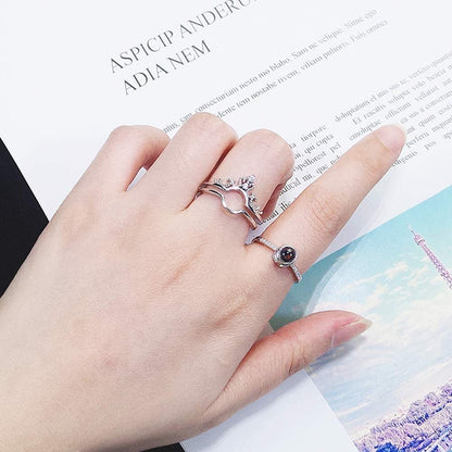 Rockyu リング レディース 王冠デザイン ピンクゴールド プロジェクションリング フリーサイズ 人気 ギフト