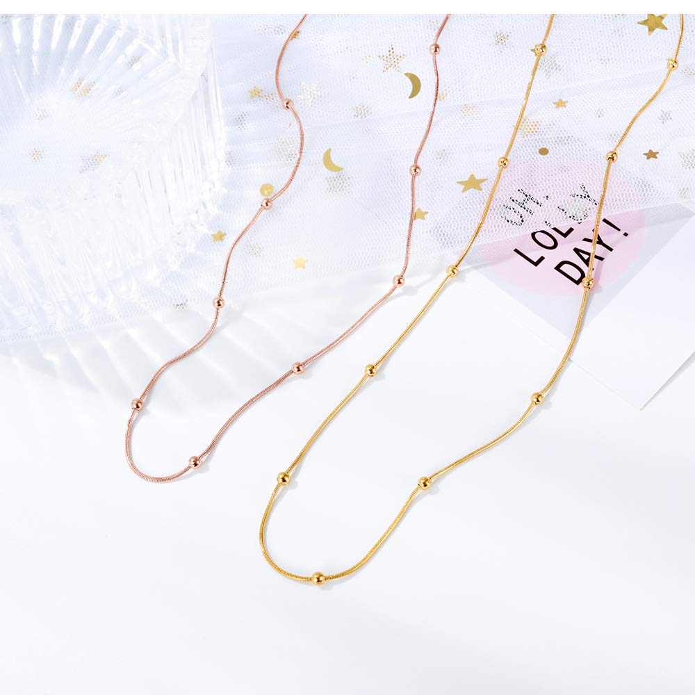 Rockyu ネックレス レディース 細め チェーン ピンクゴールド ステンレス シンプル おしゃれ