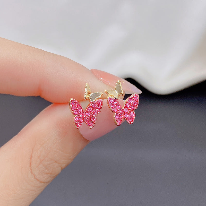 Rockyu バタフライピアス｜ジルコニア輝く小さめ蝶々デザイン レディーススタッド