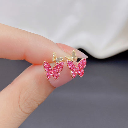 Rockyu バタフライピアス｜ジルコニア輝く小さめ蝶々デザイン レディーススタッド