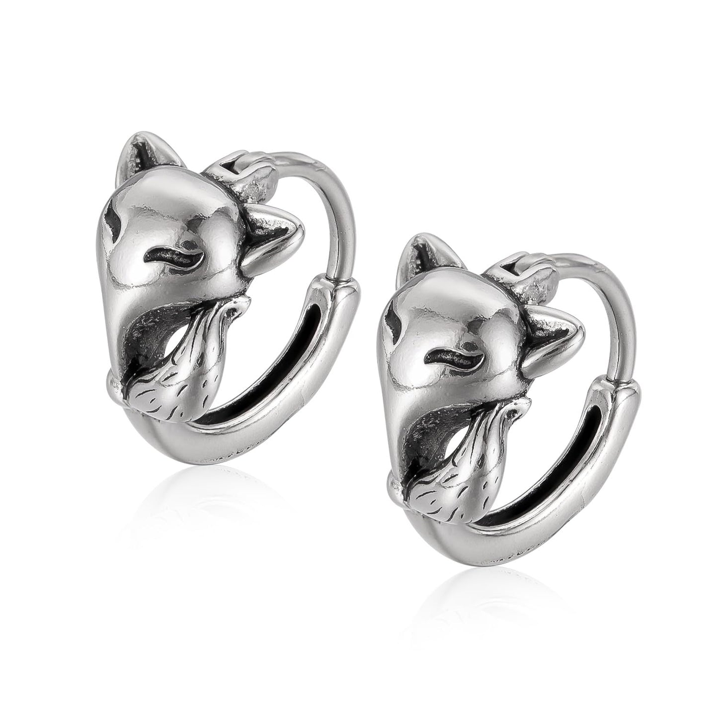 Rockyu ピアス メンズ ステンレス フォックスモチーフ フープ シルバー アレルギー対応