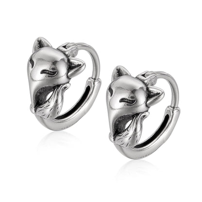 Rockyu ピアス メンズ ステンレス フォックスモチーフ フープ シルバー アレルギー対応