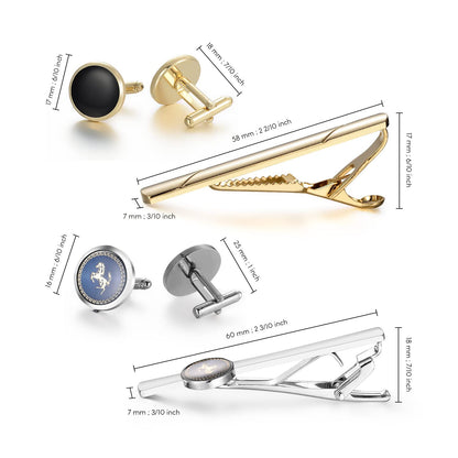 Rockyu カフスボタン＆ネクタイピン セット メンズ 4ペア 真鍮製 高級ギフトボックス入り ビジネス・フォーマル対応