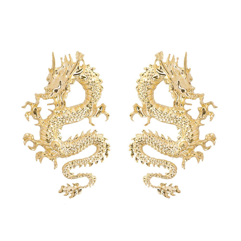 Rockyu ピアス メンズ レディース ドラゴン 龍 シルバー ゴールド 中華風 ビッグサイズ アクセサリー