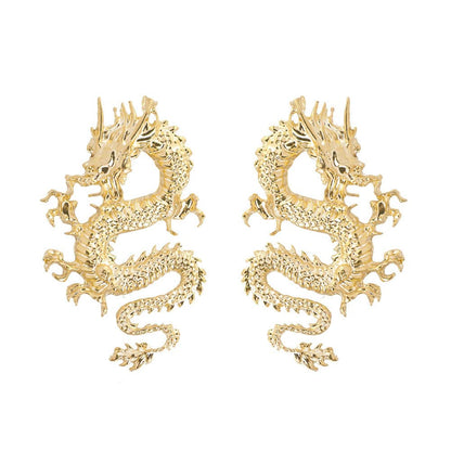 Rockyu ピアス メンズ レディース ドラゴン 龍 シルバー ゴールド 中華風 ビッグサイズ アクセサリー