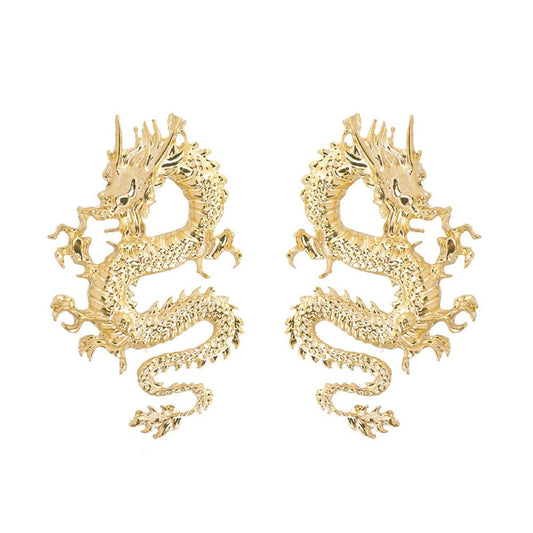 Rockyu ピアス メンズ レディース ドラゴン 龍 シルバー ゴールド 中華風 ビッグサイズ アクセサリー