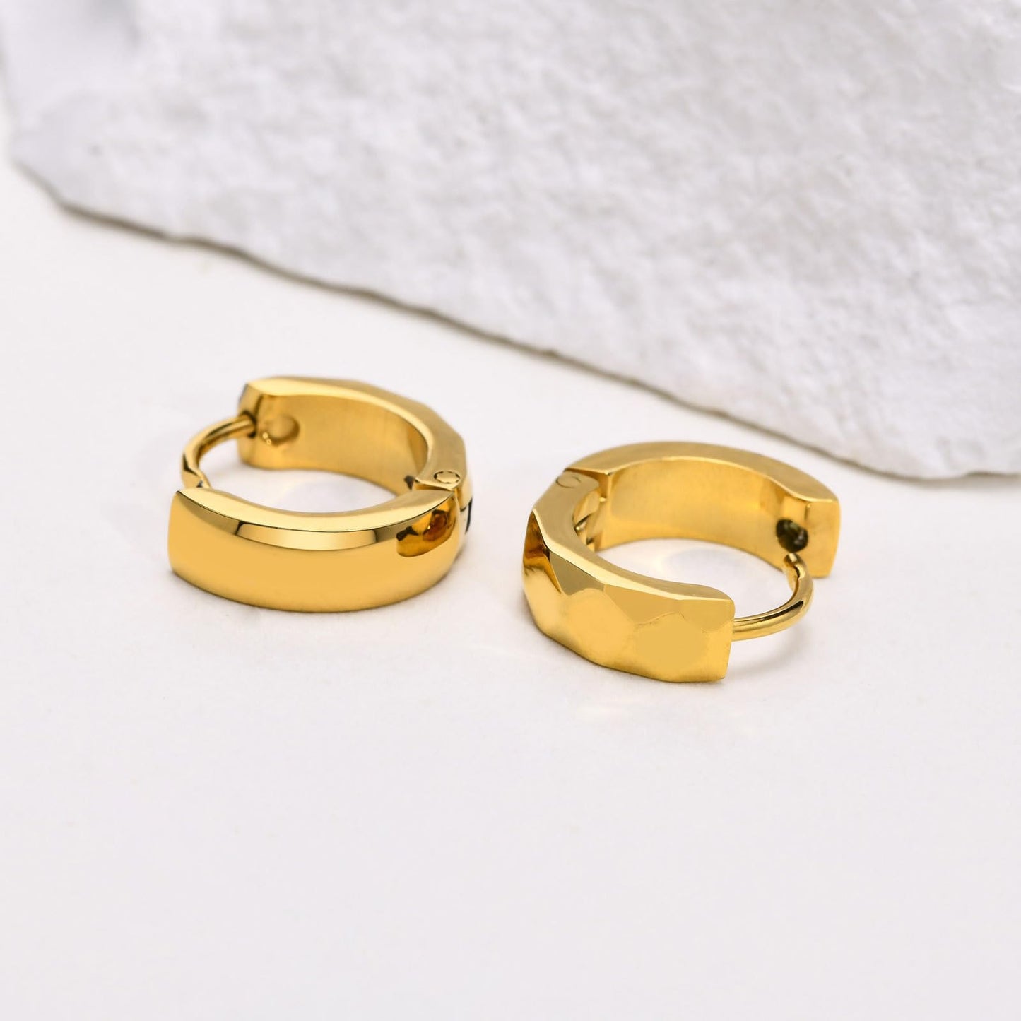 Rockyu ピアス メンズ 多面カット リングピアス ゴールド・ブラック・シルバー ステンレス製 金属アレルギー対応