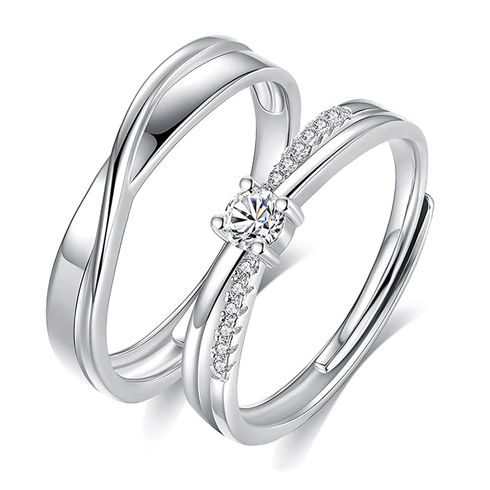 Rockyu メビウス ペアリング 一粒ダイヤ シルバー925 指輪 フリーサイズ