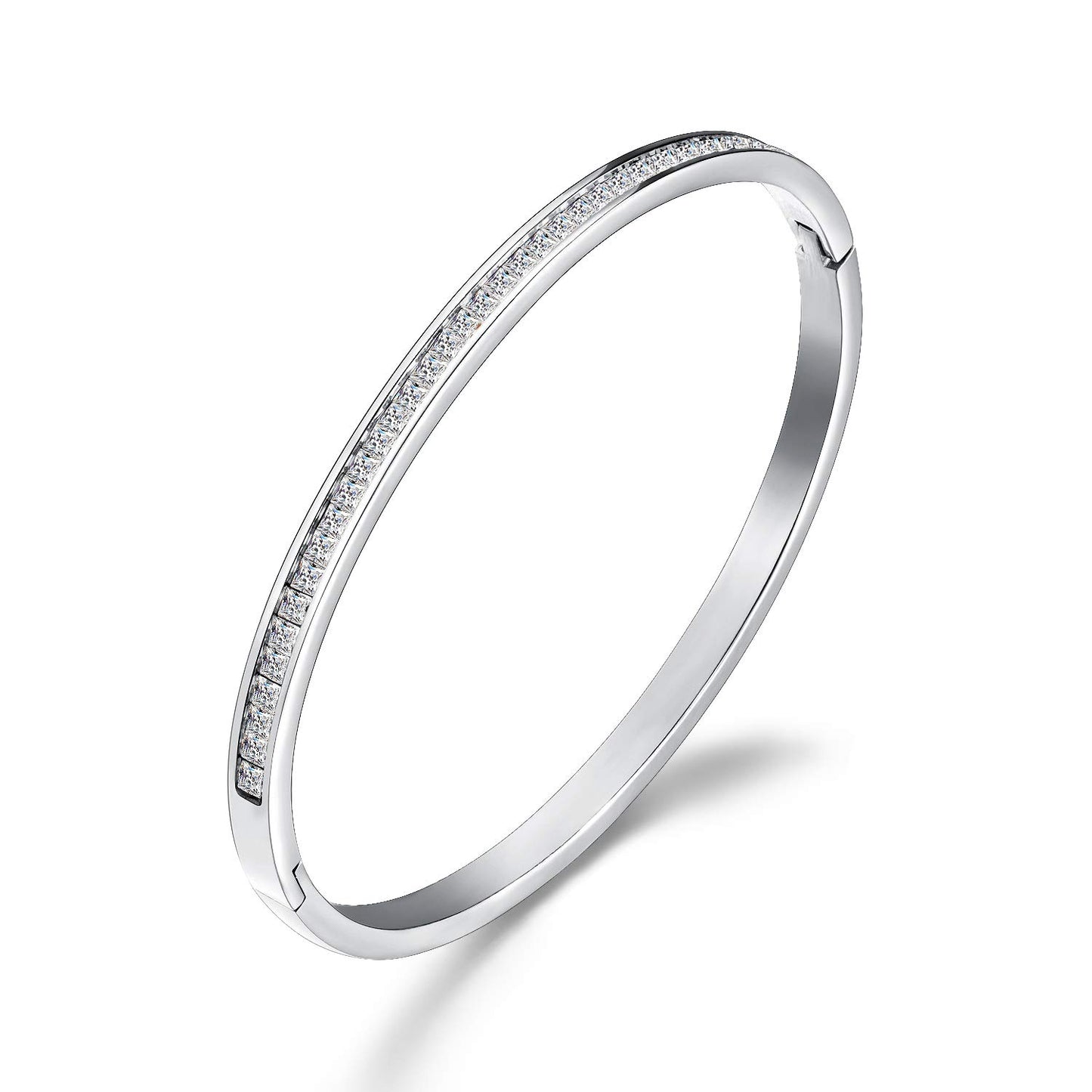 Rockyu バングル レディース ステンレス製 キュービック付 極細18K仕上げ ピンクゴールド