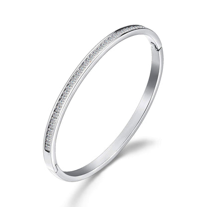 Rockyu バングル レディース ステンレス製 キュービック付 極細18K仕上げ ピンクゴールド