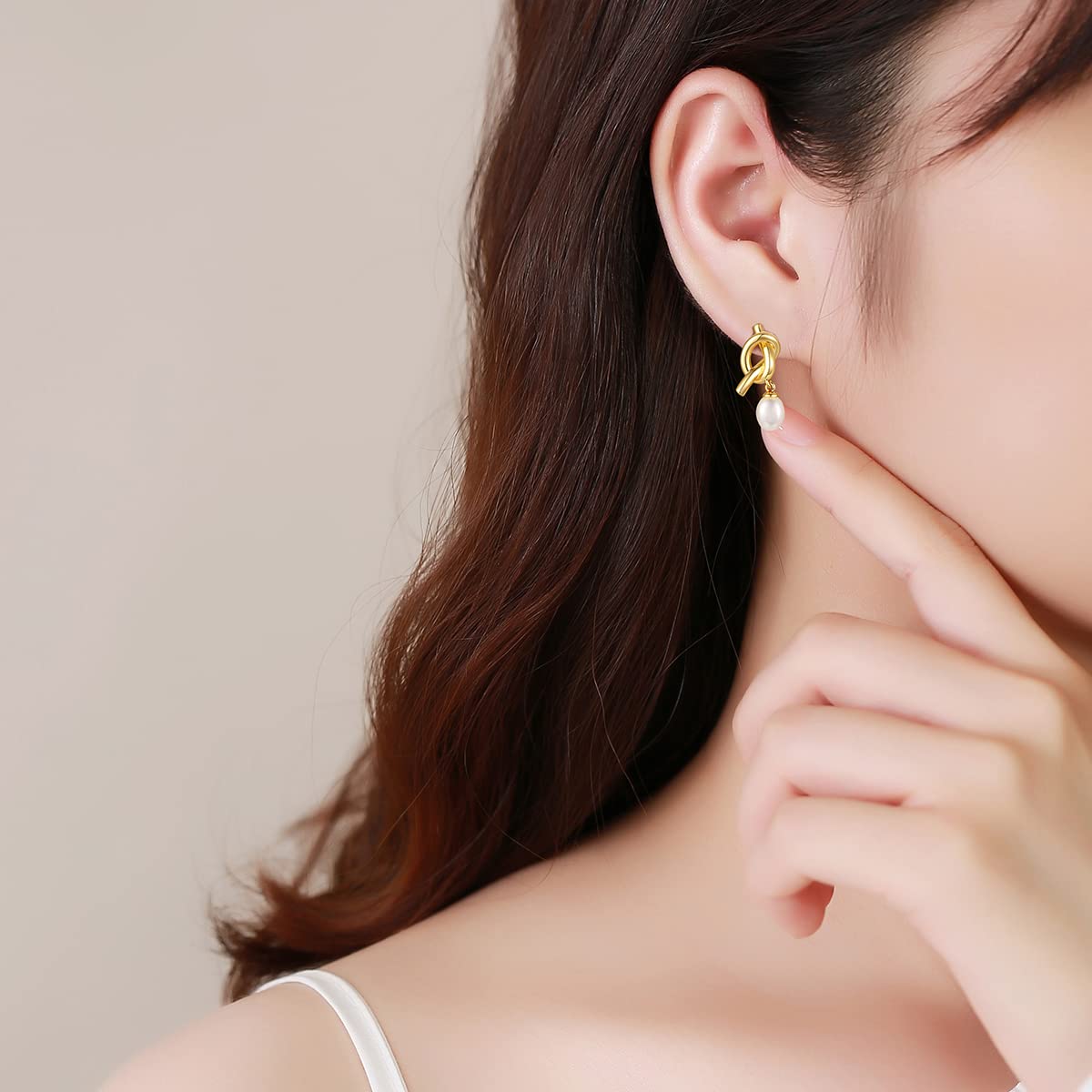 Rockyu ゴールドノットパールピアス ステンレス製 レディース