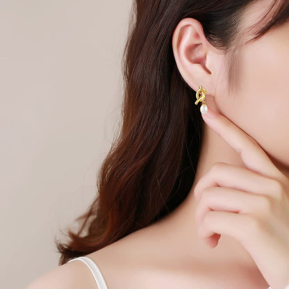 Rockyu ゴールドノットパールピアス ステンレス製 レディース