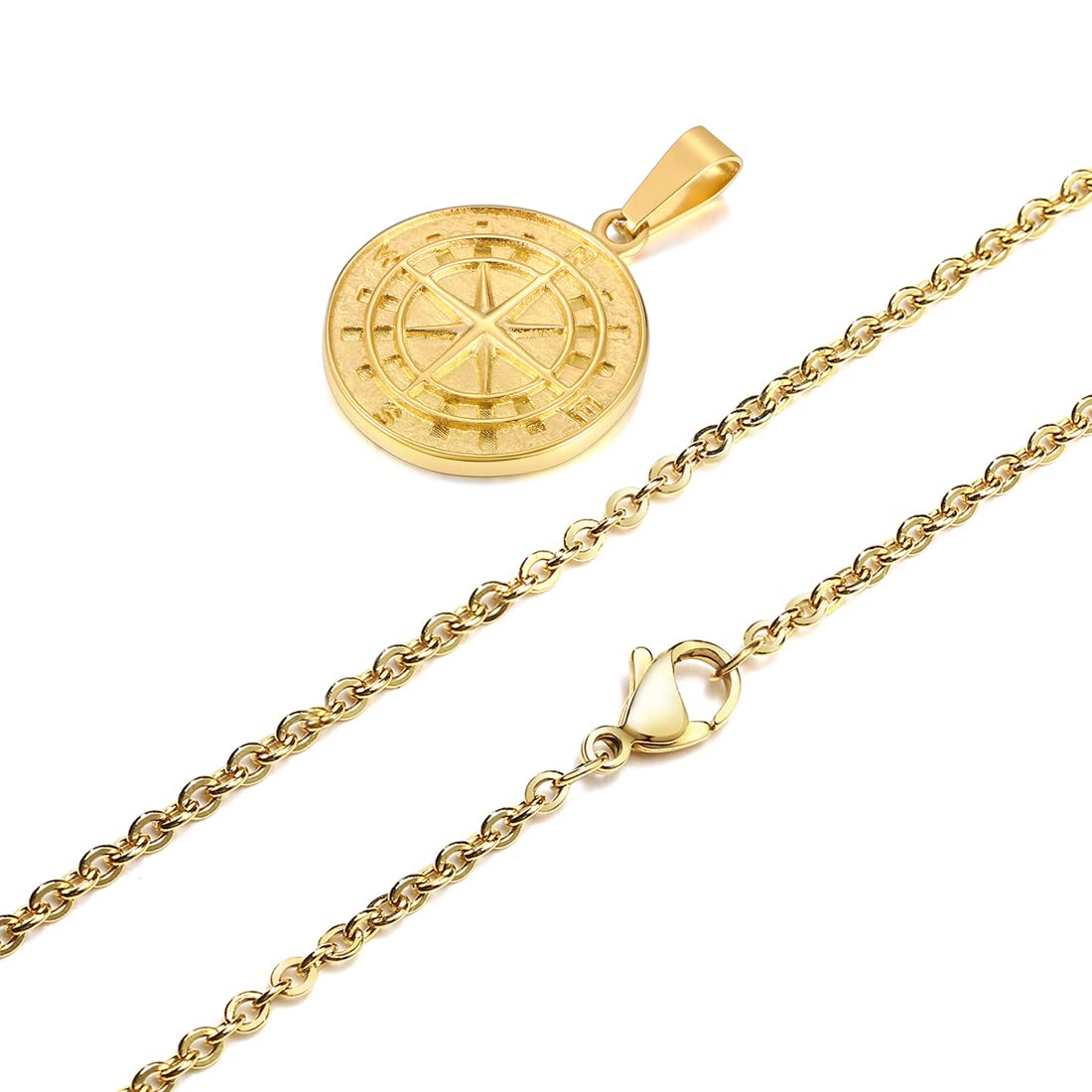 Rockyu ネックレス メンズ シルバー ゴールド ブラック コイン 星形ペンダント チタン製 アクセサリー