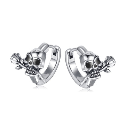 Rockyu 髑髏フープピアス｜ローズをくわえたスカルデザイン ステンレス製 メンズ・レディース