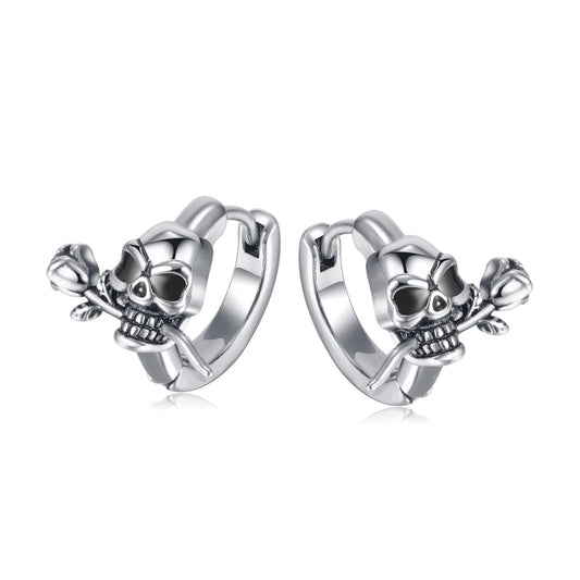 Rockyu 髑髏フープピアス｜ローズをくわえたスカルデザイン ステンレス製 メンズ・レディース