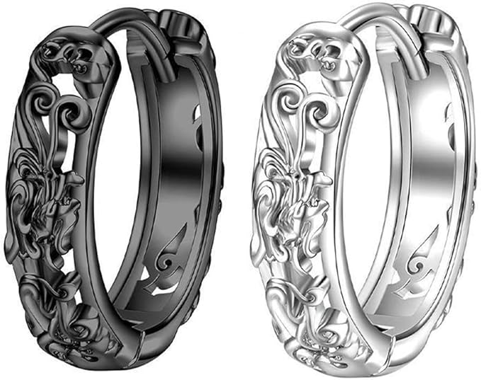 Rockyu メンズリングピアス 貔貅モチーフ 透かし彫り シルバー925 アレルギー対応 神秘的デザインアクセサリー